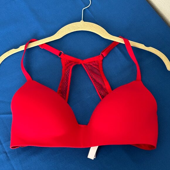 Victoria Secret Women T Shirt Lightly Lined Wireless Bra Size 32DD Red Racerback - Picture 1 of 16